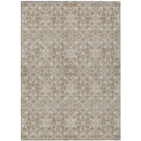 Beige And Khaki Oriental Washable Indoor Outdoor Area Rug Photo 2