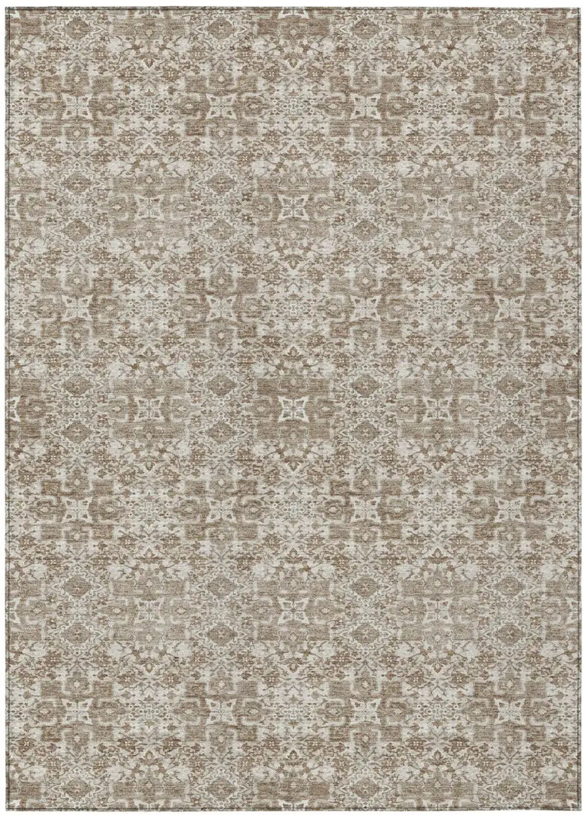 Beige And Khaki Oriental Washable Indoor Outdoor Area Rug Photo 2