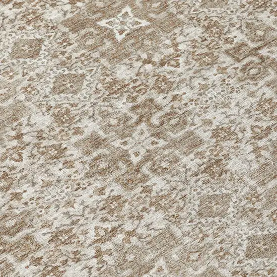 Beige And Khaki Oriental Washable Indoor Outdoor Area Rug Photo 6