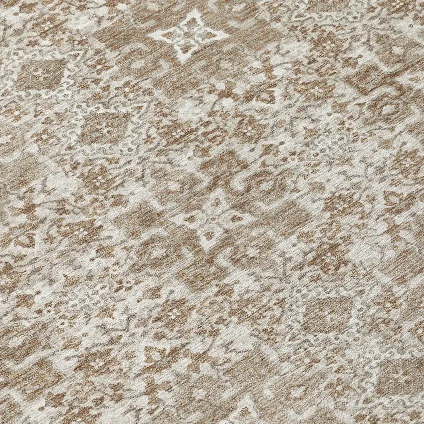 Beige And Khaki Oriental Washable Indoor Outdoor Area Rug Photo 6