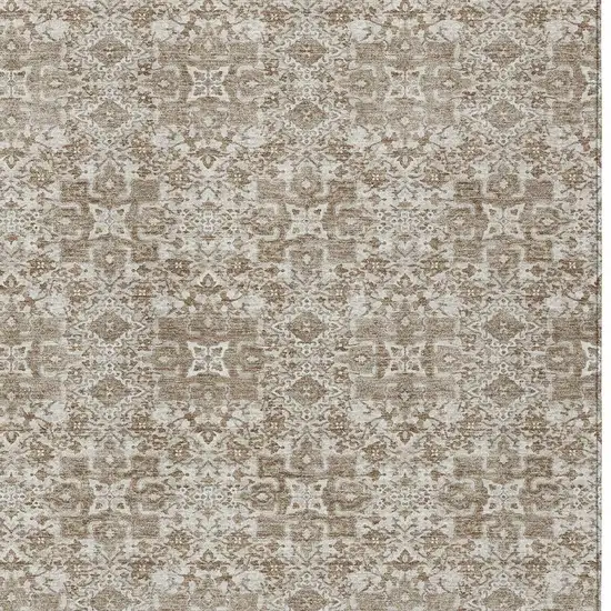 Beige And Khaki Oriental Washable Indoor Outdoor Area Rug Photo 3