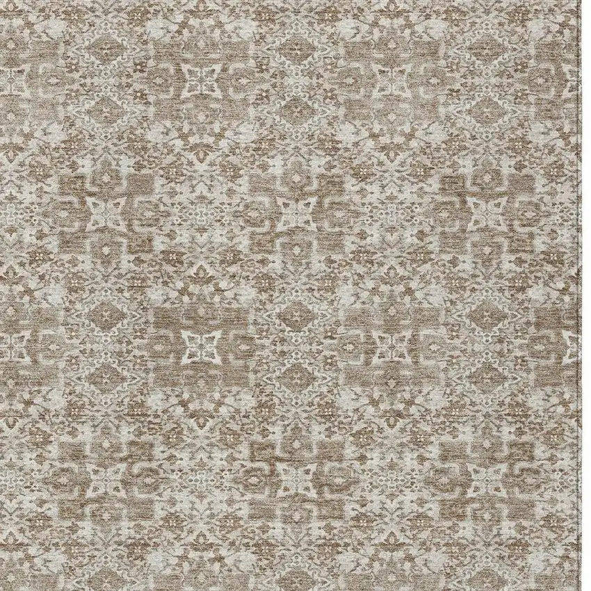 Beige And Khaki Oriental Washable Indoor Outdoor Area Rug Photo 3