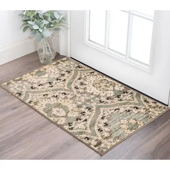Ivory Beige And Light Blue Floral Stain Resistant Area Rug Photo 1