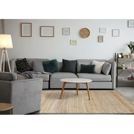 Beige And Light Brown Jute Geometric Hand Woven Area Rug Photo 6