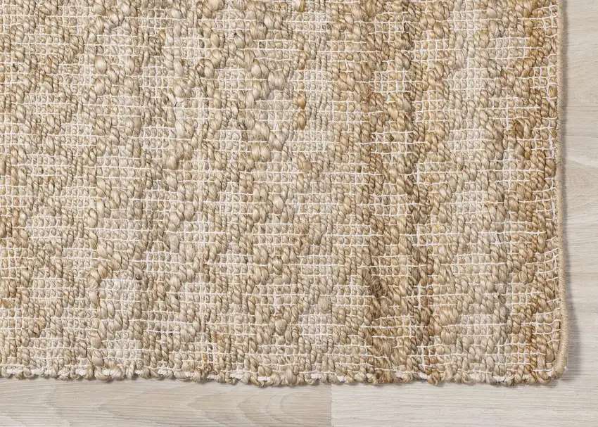 Beige And Light Brown Jute Geometric Hand Woven Area Rug Photo 8