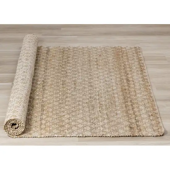 Beige And Light Brown Jute Geometric Hand Woven Area Rug Photo 9