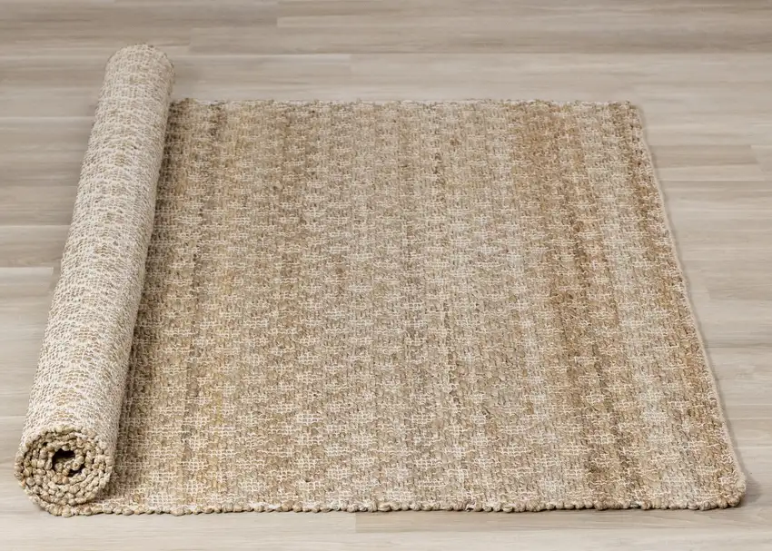 Beige And Light Brown Jute Geometric Hand Woven Area Rug Photo 9