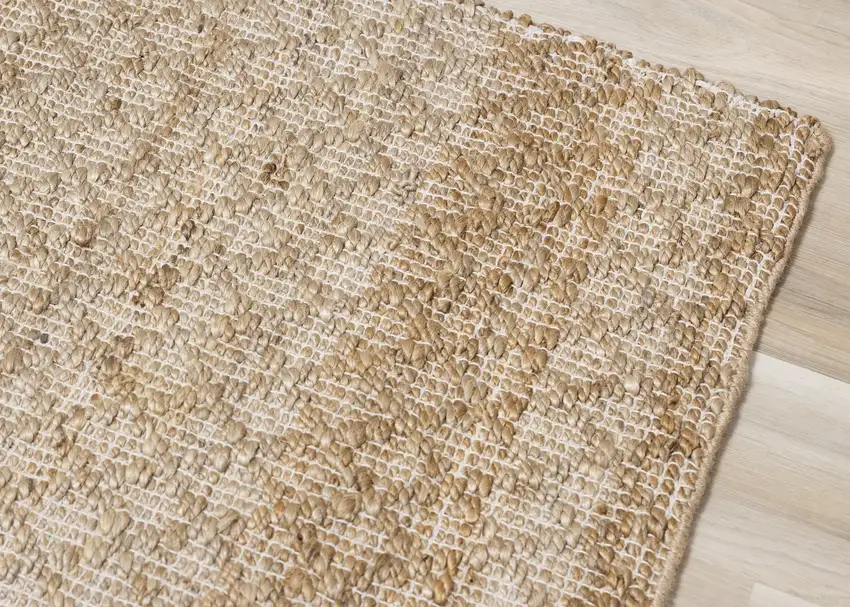 Beige And Light Brown Jute Geometric Hand Woven Area Rug Photo 7