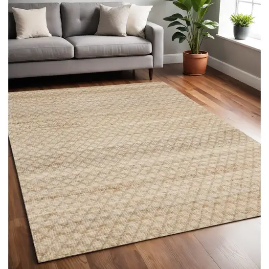 Beige And Light Brown Jute Geometric Hand Woven Area Rug Photo 1