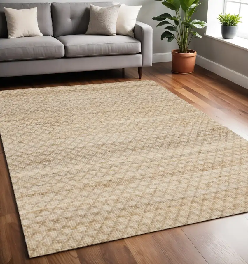 Beige And Light Brown Jute Geometric Hand Woven Area Rug Photo 1