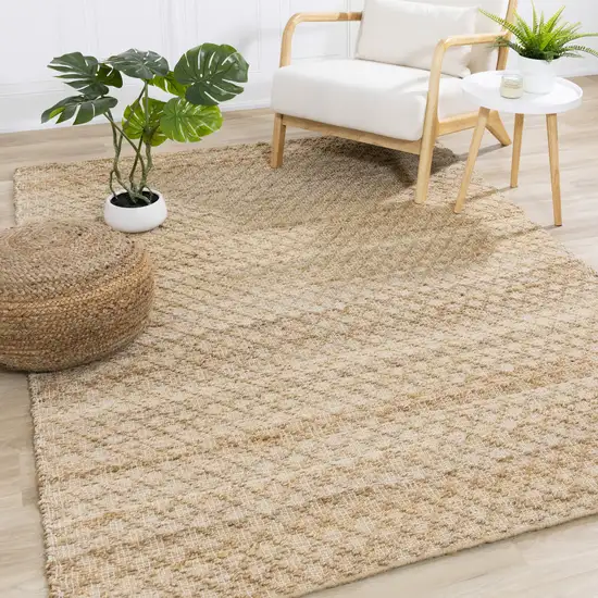 Beige And Light Brown Jute Geometric Hand Woven Area Rug Photo 5