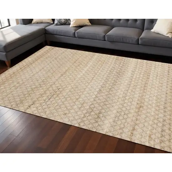 Beige And Light Brown Jute Geometric Hand Woven Area Rug Photo 1