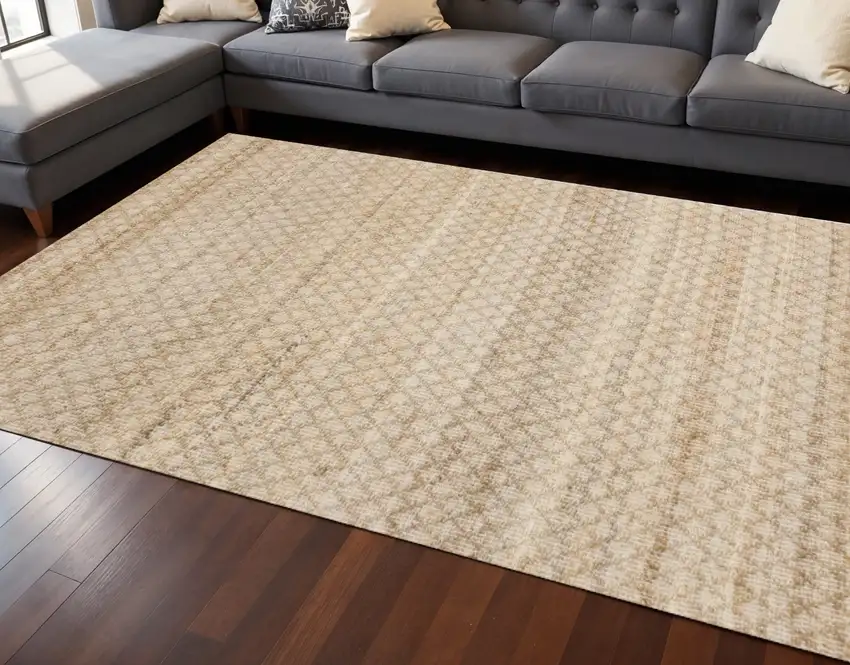 Beige And Light Brown Jute Geometric Hand Woven Area Rug Photo 1