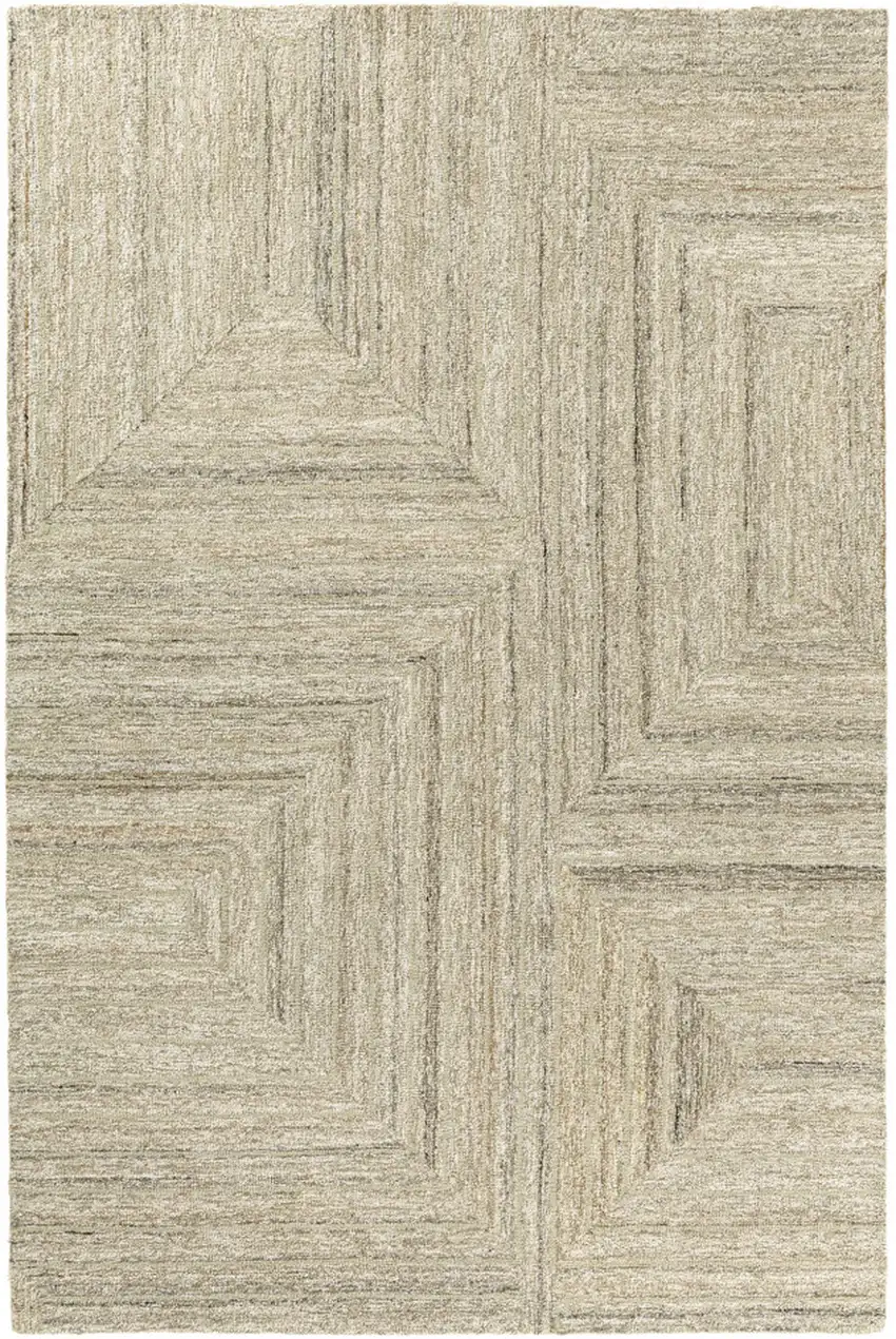 Beige And Light Green Geometric Hand Tufted Square Rug Photo 1