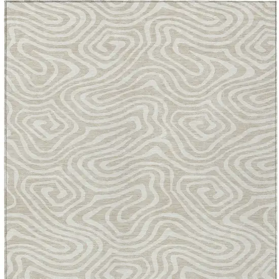 Beige And Linen Abstract Washable Indoor Outdoor Area Rug Photo 7