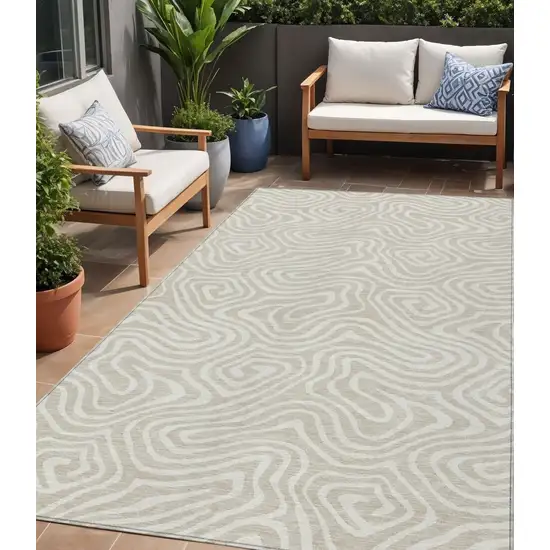 Beige And Linen Abstract Washable Indoor Outdoor Area Rug Photo 1