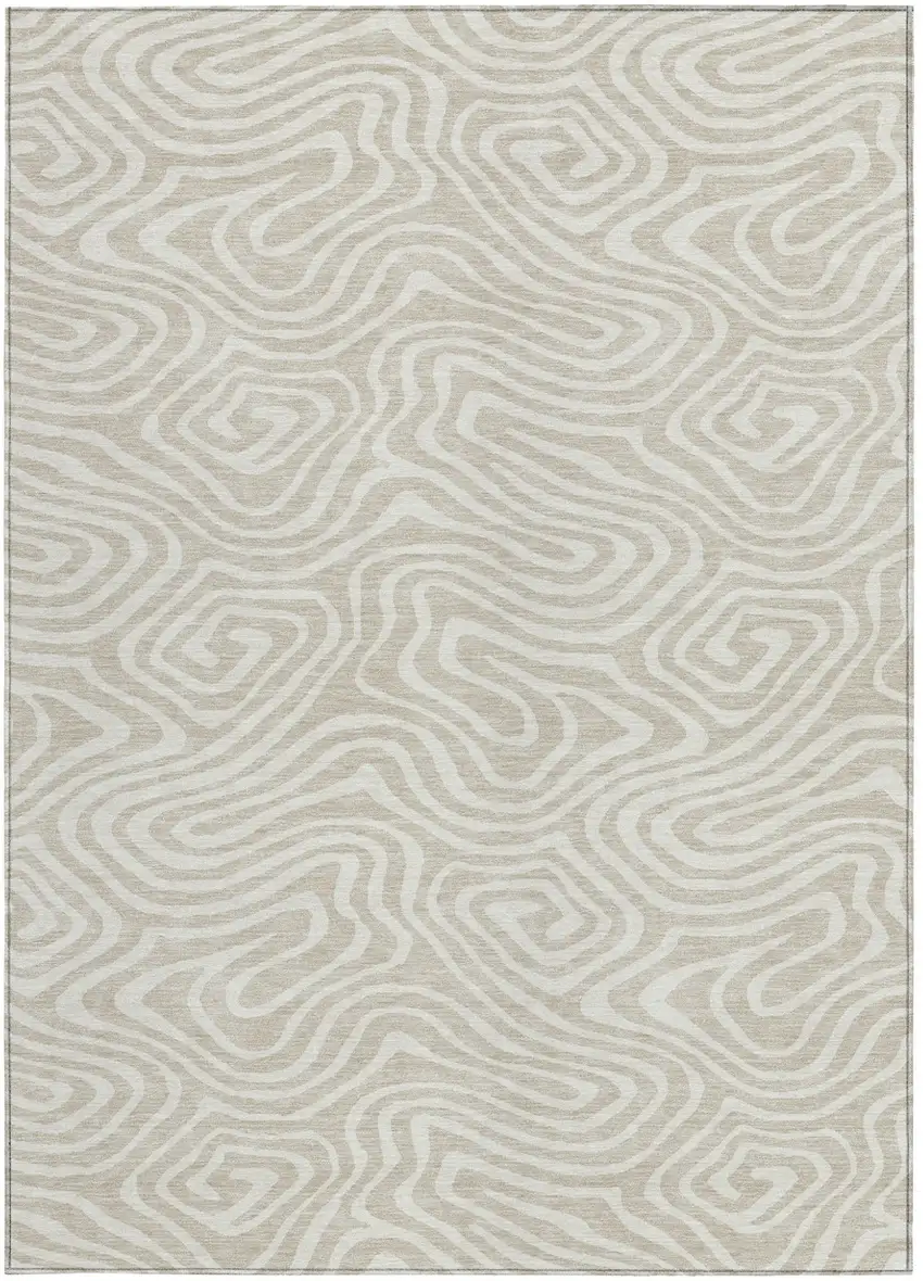 Beige And Linen Abstract Washable Indoor Outdoor Area Rug Photo 7