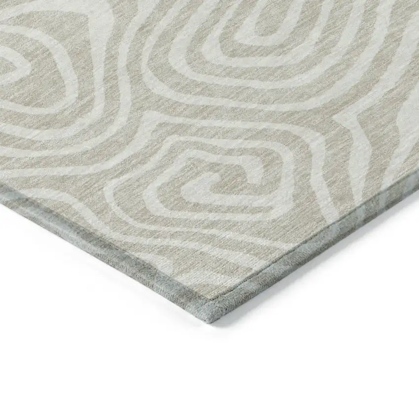 Beige And Linen Abstract Washable Indoor Outdoor Area Rug Photo 5
