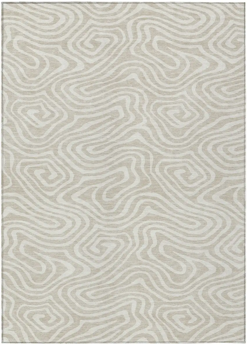 Beige And Linen Abstract Washable Indoor Outdoor Area Rug Photo 2