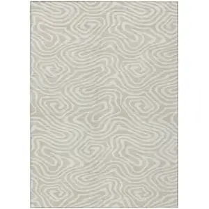Photo of Beige And Linen Abstract Washable Indoor Outdoor Area Rug