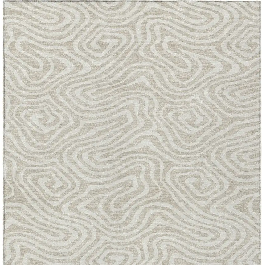 Beige And Linen Abstract Washable Indoor Outdoor Area Rug Photo 6