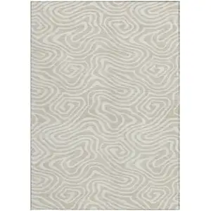 Photo of Beige And Linen Abstract Washable Indoor Outdoor Area Rug