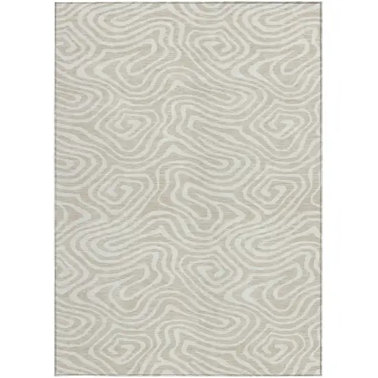 Beige And Linen Abstract Washable Indoor Outdoor Area Rug Photo 7