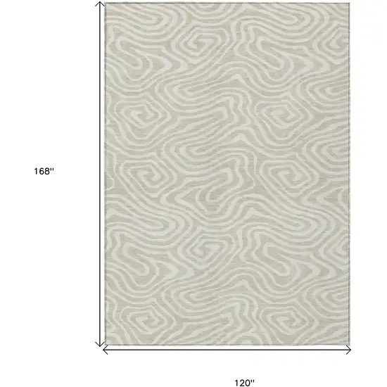 Beige And Linen Abstract Washable Indoor Outdoor Area Rug Photo 3