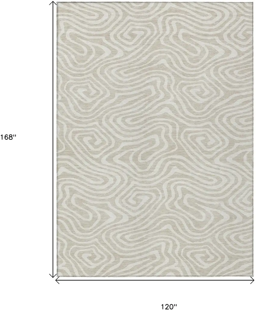Beige And Linen Abstract Washable Indoor Outdoor Area Rug Photo 3