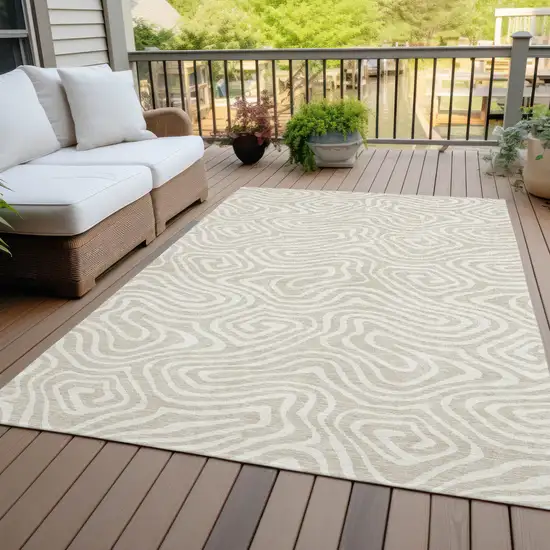 Beige And Linen Abstract Washable Indoor Outdoor Area Rug Photo 8