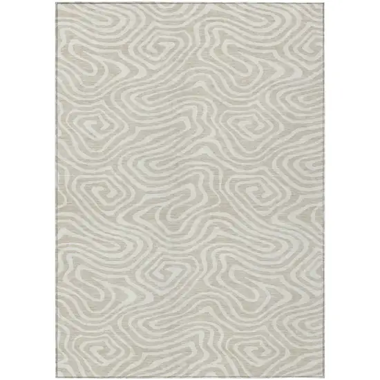 Beige And Linen Abstract Washable Indoor Outdoor Area Rug Photo 2