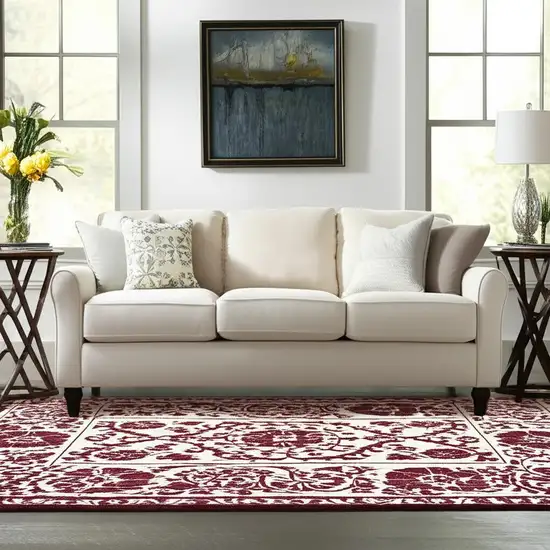 Beige And Maroon Tribal Washable Area Rug With UV Protection Photo 1