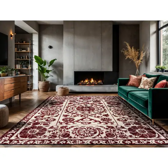 Beige And Maroon Tribal Washable Area Rug With UV Protection Photo 5