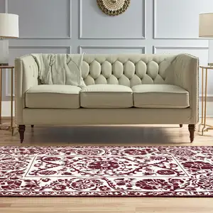 Photo of Beige And Maroon Tribal Washable Area Rug With UV Protection