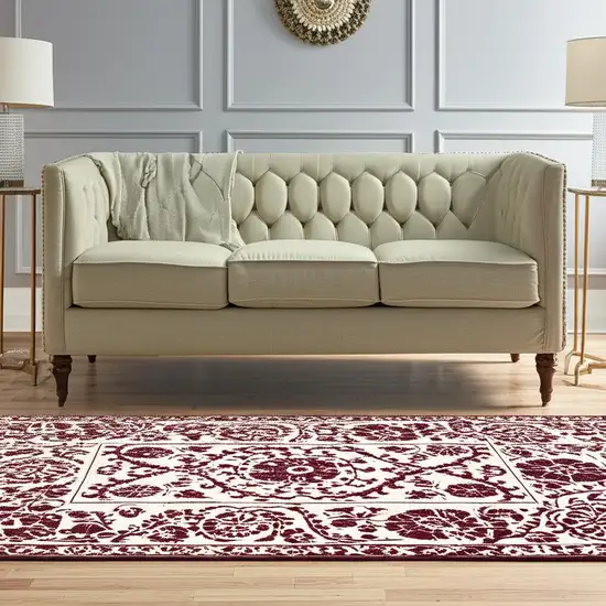 Beige And Maroon Tribal Washable Area Rug With UV Protection Photo 1