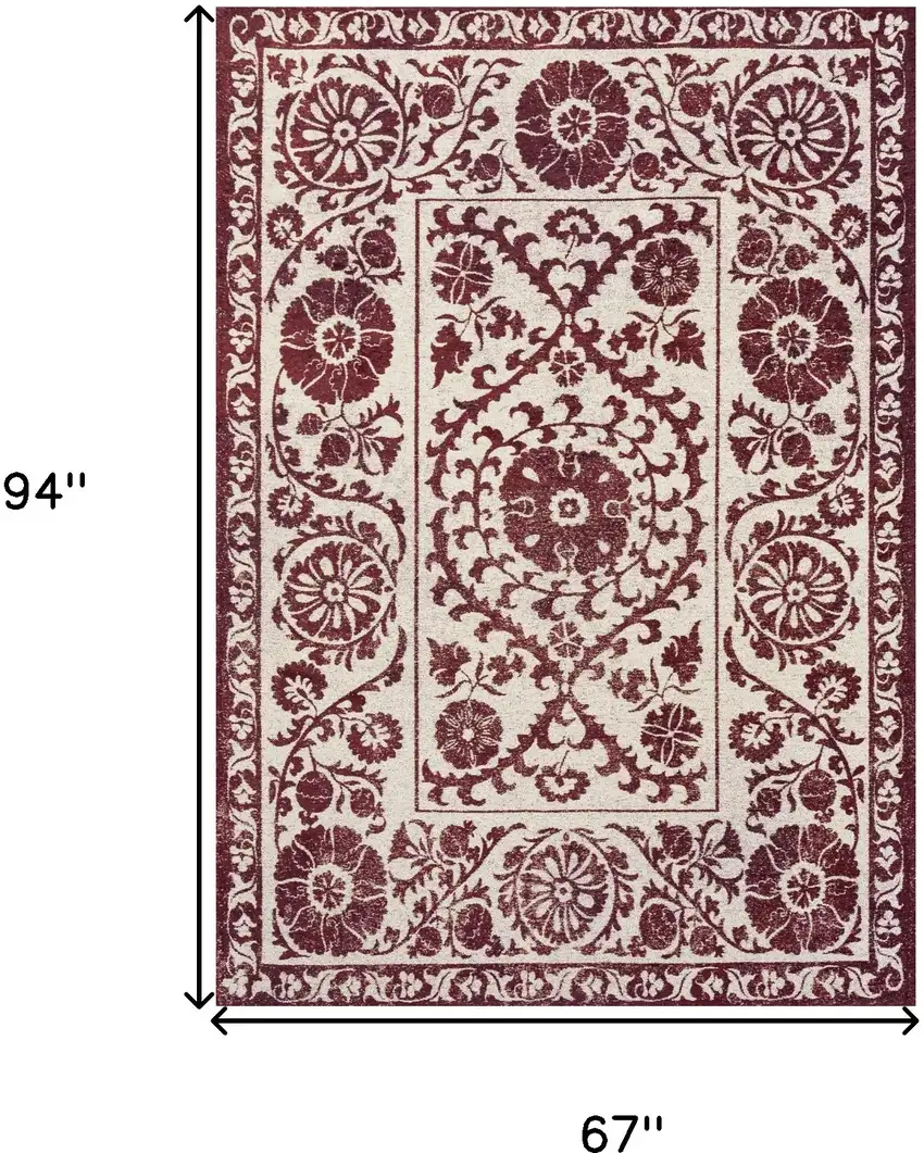 Beige And Maroon Tribal Washable Area Rug With UV Protection Photo 6