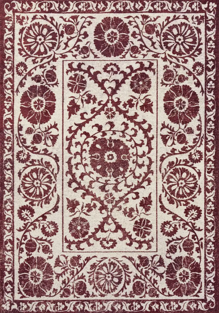 Beige And Maroon Tribal Washable Area Rug With UV Protection Photo 4