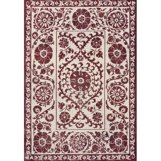 Beige And Maroon Tribal Washable Area Rug With UV Protection Photo 4