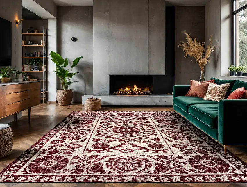 Beige And Maroon Tribal Washable Area Rug With UV Protection Photo 5