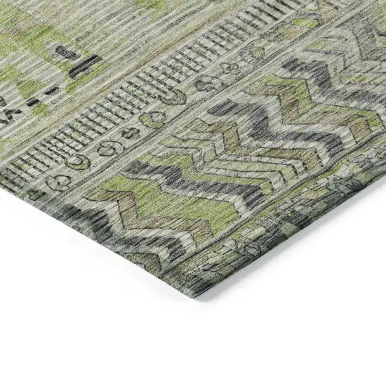 Beige And Mint Green Striped Washable Indoor Outdoor Area Rug Photo 6