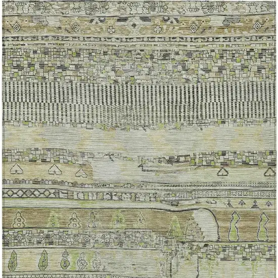 Beige And Mint Green Striped Washable Indoor Outdoor Area Rug Photo 3
