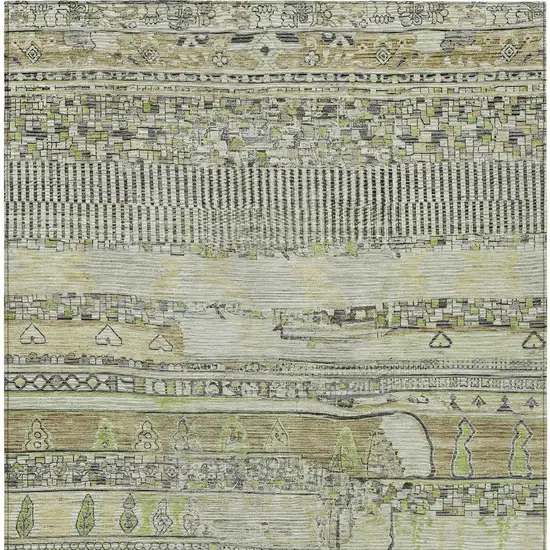 Beige And Mint Green Striped Washable Indoor Outdoor Area Rug Photo 9