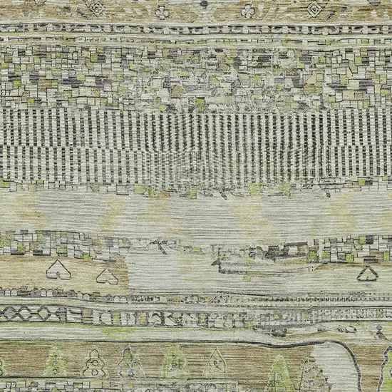 Beige And Mint Green Striped Washable Indoor Outdoor Area Rug Photo 3