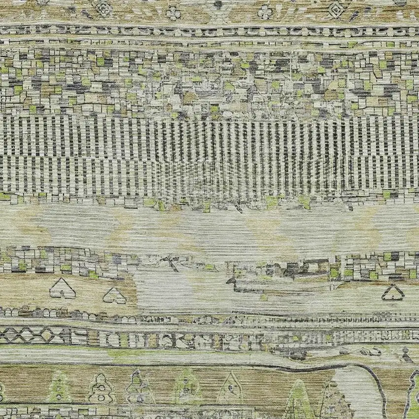 Beige And Mint Green Striped Washable Indoor Outdoor Area Rug Photo 3