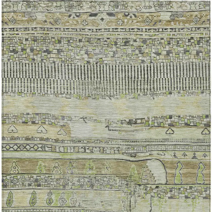 Beige And Mint Green Striped Washable Indoor Outdoor Area Rug Photo 8