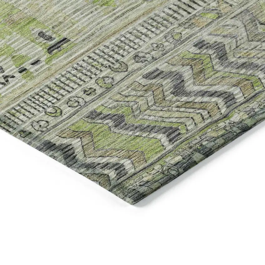 Beige And Mint Green Striped Washable Indoor Outdoor Area Rug Photo 9