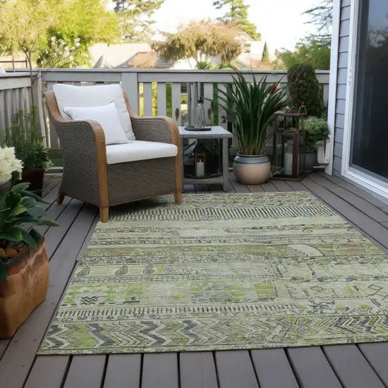 Beige And Mint Green Striped Washable Indoor Outdoor Area Rug Photo 7