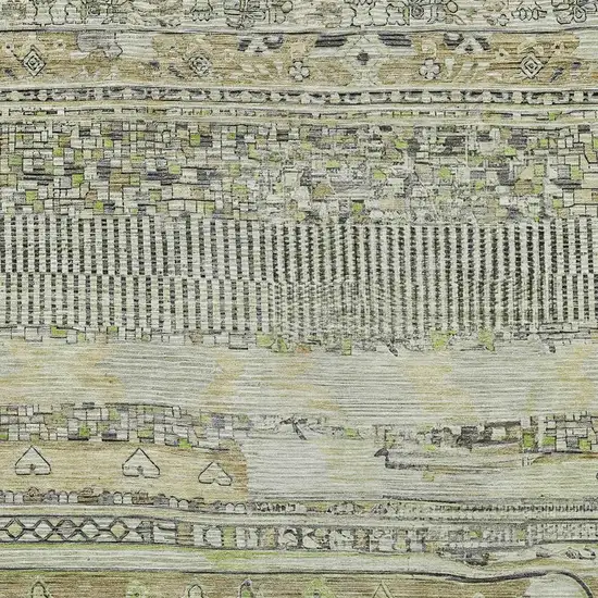 Beige And Mint Green Striped Washable Indoor Outdoor Area Rug Photo 3