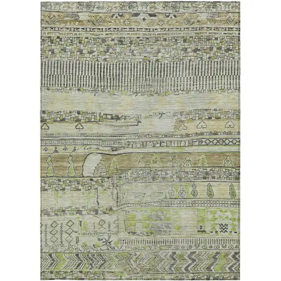 Beige And Mint Green Striped Washable Indoor Outdoor Area Rug Photo 4
