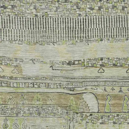 Beige And Mint Green Striped Washable Indoor Outdoor Area Rug Photo 3